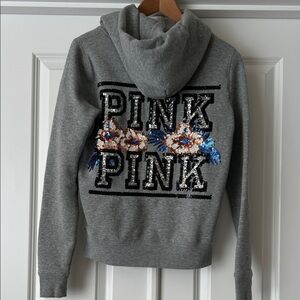 Pink Victoria’s Secret sequin hibiscus 🌺 zip up hoodie